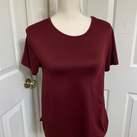 S/P J For Justify Roll Cuff Tee Shirt Top Soft Stretch Lace-Up Back Maroon - Picture 4 of 8